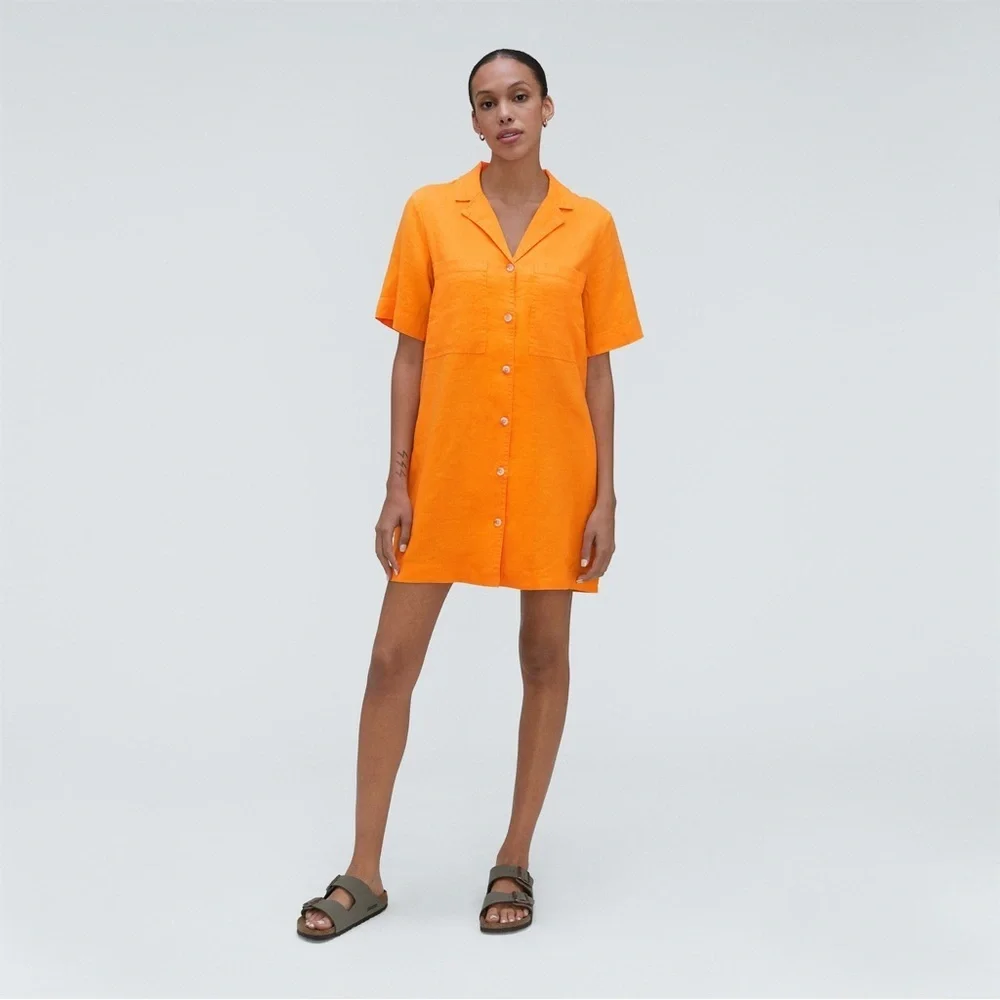 EVERLANE Linen Workwear Dress in Turmeric Orange Size XS NWT